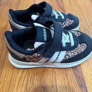 adidas Kids Black and Tan Leopard Accent Sneakers